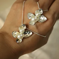 2pclot fashion silver flower pearl chain for women exquisite floral pendant necklace for women chinas jewelry