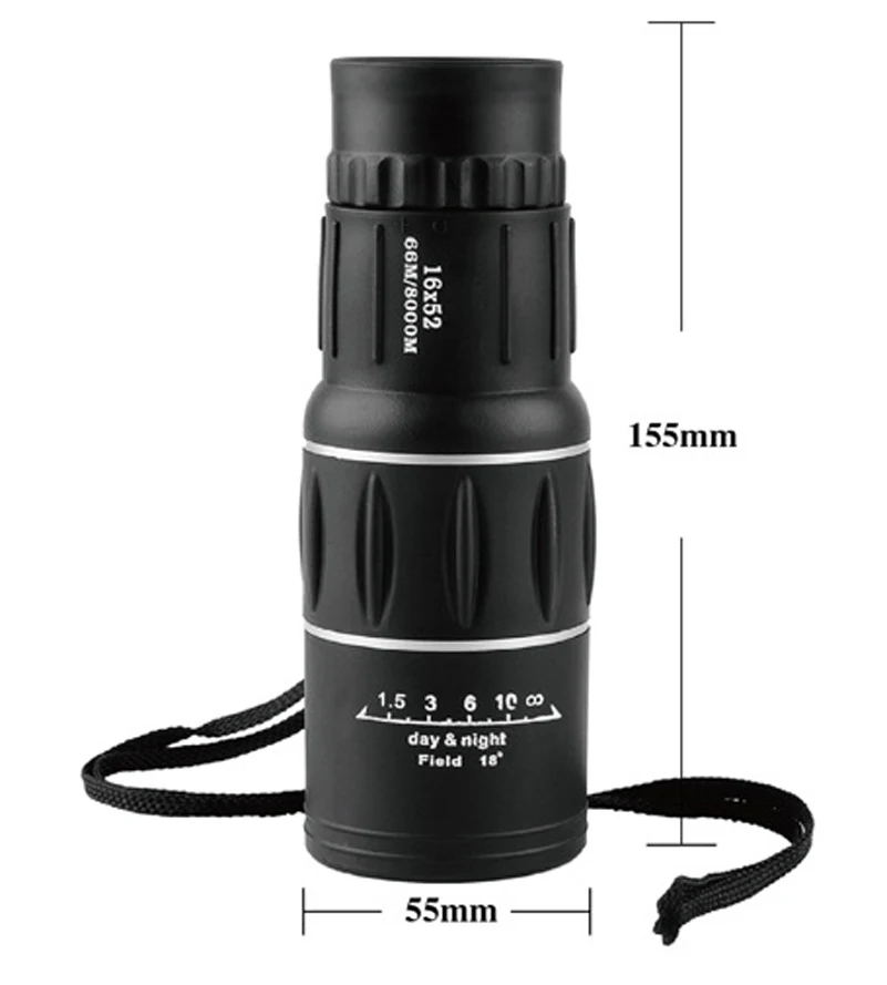 

16X52 Black Monocular Telescope with Dual Focus Zoom Optic Lens fit Outdoor Watching and Hunting Camping