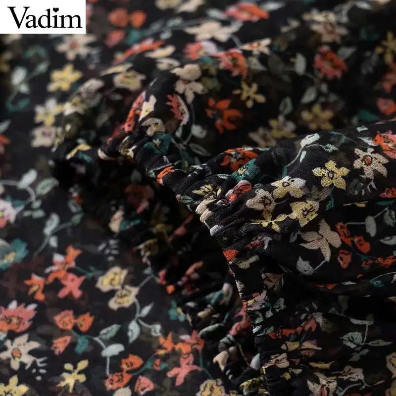 Вадим для женщин Винтаж цветочный узор печати Блузка шифон с длинным рукавом