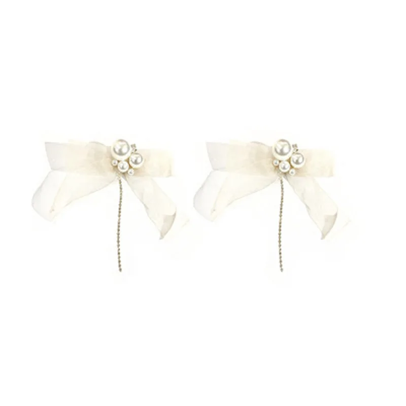 

TIMEONLY Elegant Perspective Yarn Bowknot Earrings for Women Oversize Imitation Pearl Tie Bow Dangle Earrings Vintage Jewelry