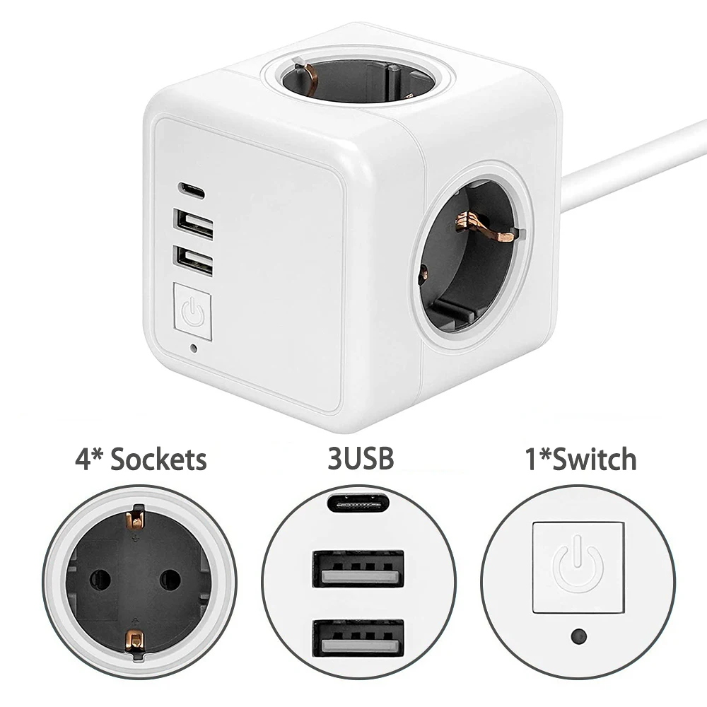 Розетка настольная европейского стандарта с USB-портами для зарядки 4 0 ММ 1 5 м |