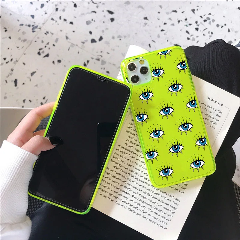 Флуоресцентный чехол с забавными глазами для телефона iPhone 12 mini 11 Pro Max XR X XS 8 7 Plus SE 2