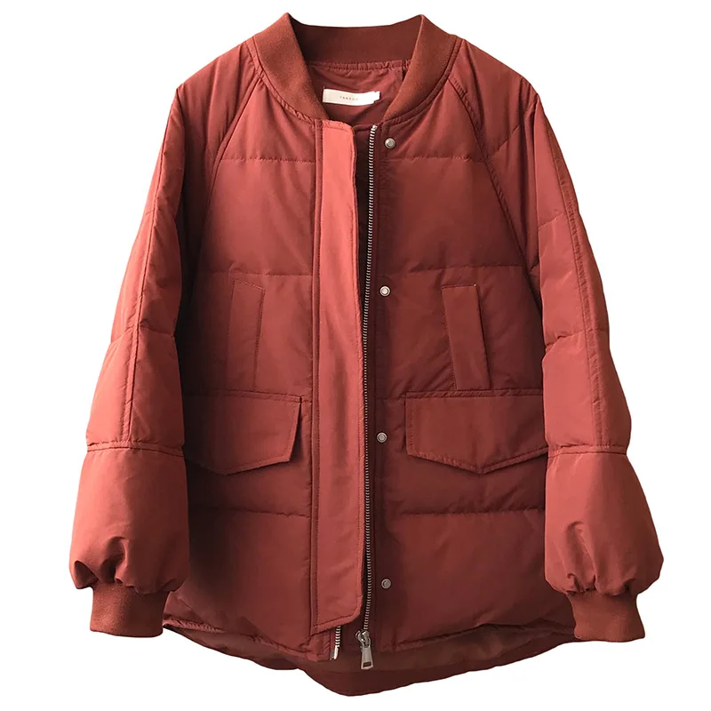 Women Baseball Padded Jacket 2021 Winter Casual Loose Thickened Baseball Uniform Warm Jackets Women Elegant Zipper Cotton Coat