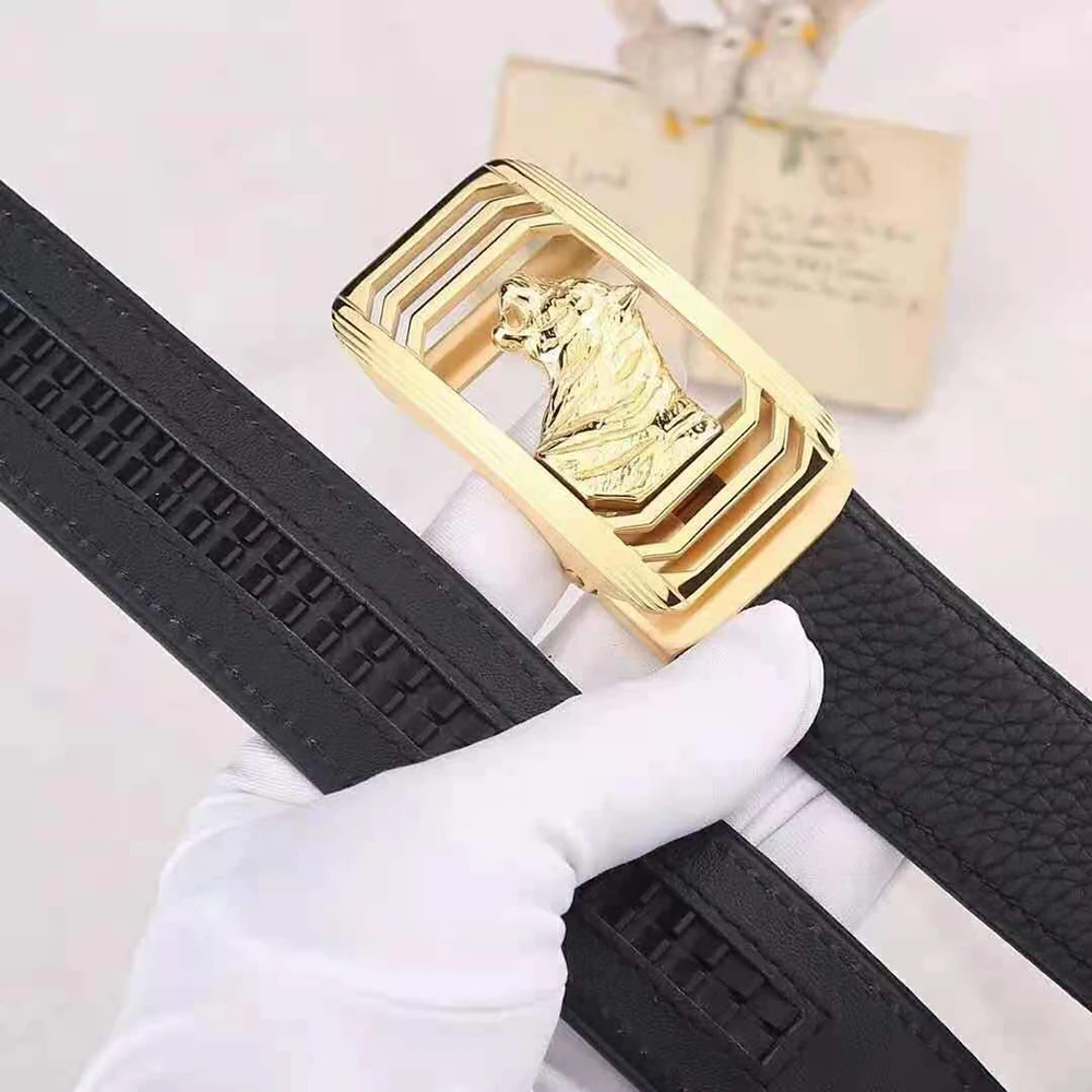 

3.4Cm Quality Leather Automatic Adjustable Belt For Men Jeans Luxury Fashion Classic Brand Designer Belts With Gifts Box