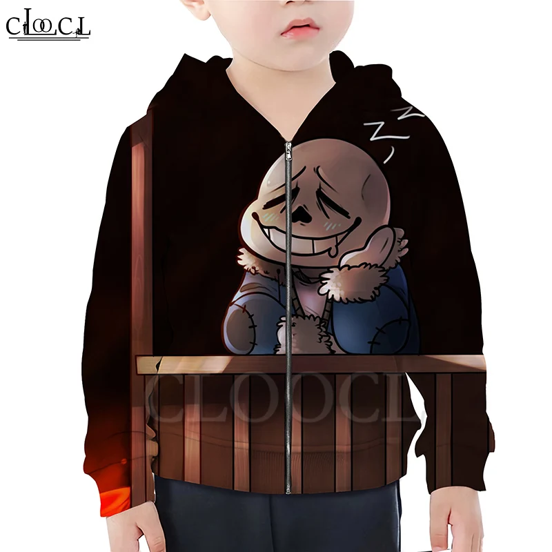 

CLOOCL Game Undertale Sans/худи на молнии для мальчиков и девочек с 3D принтом; Детская одежда на молнии с капюшоном для всей семьи; Повседневная Уличная ...