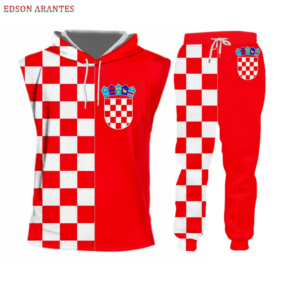 Hoodie Tank set Пользовательские S-6XL флаг Хорватии мужские наборы спортивной одежды Роскошные 3d красные белые сетки печати молнии куртки с капюшоном футболка майка бегунов Брюки - Цвет: Hoodie Tank set