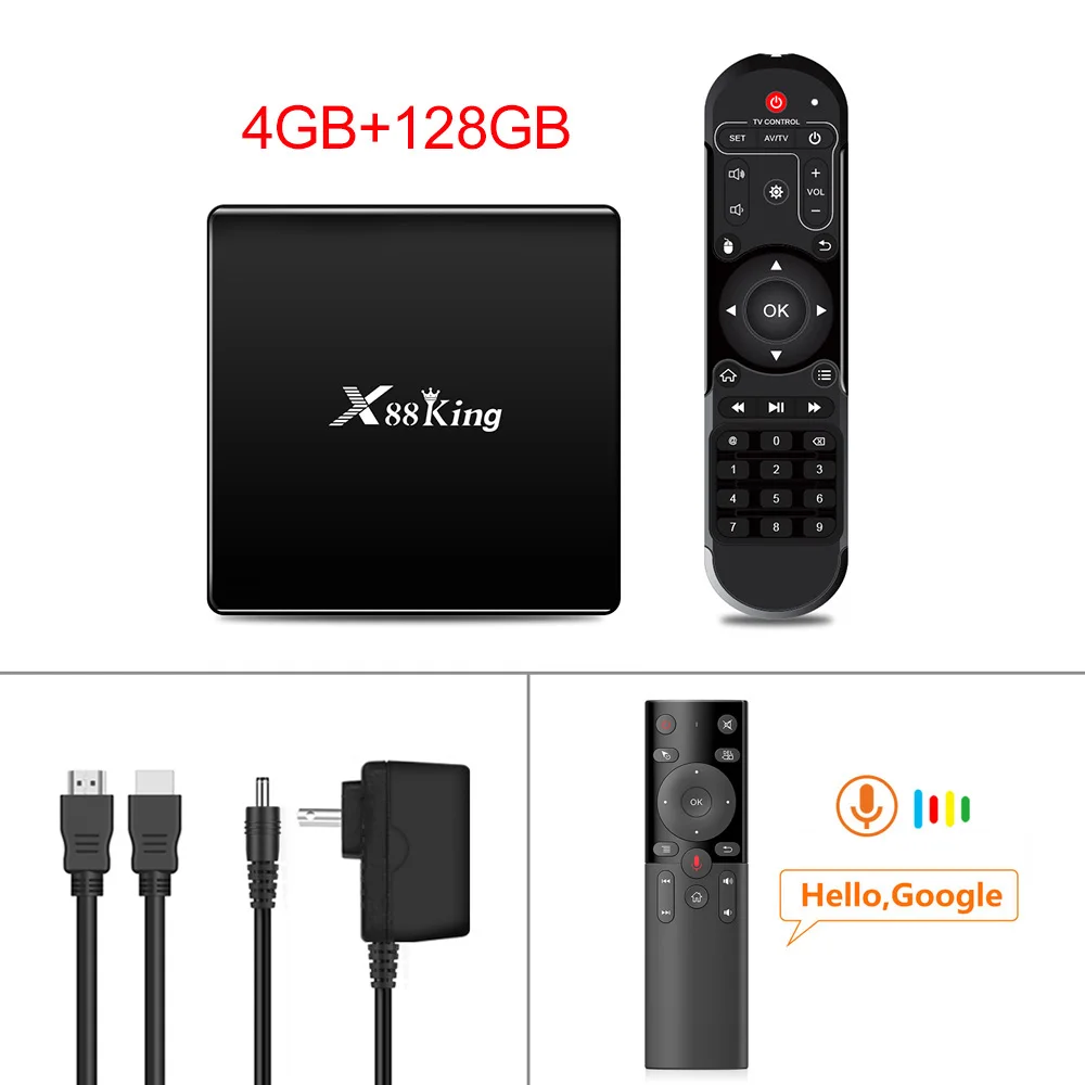 X88 Black Voice RC X88 King 4GB 128G Amlogic S922X TV Box Android 9.0 Dual Wifi BT5.0 1000M 4K Google Play Store Netflix Youtube 4K Media Player - Color: X88 Black Voice RC