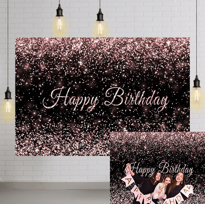 

Фон для фотосъемки с днем рождения розовый и черный блестящий Золотой горошек гламур Блестящий Сладкий фон для фотосъемки для женщин девоч...