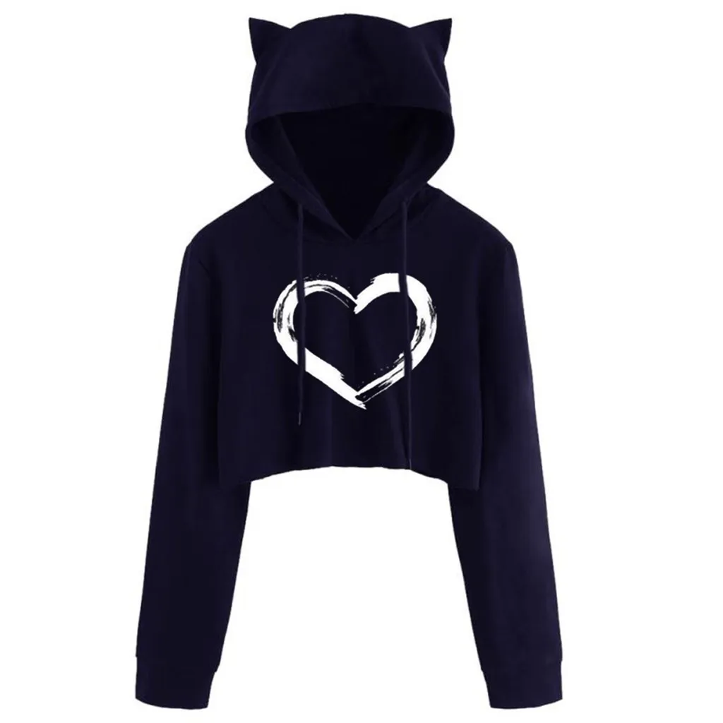 Толстовка с капюшоном для девочек Женская толстовка кошачьими ушками пуловер