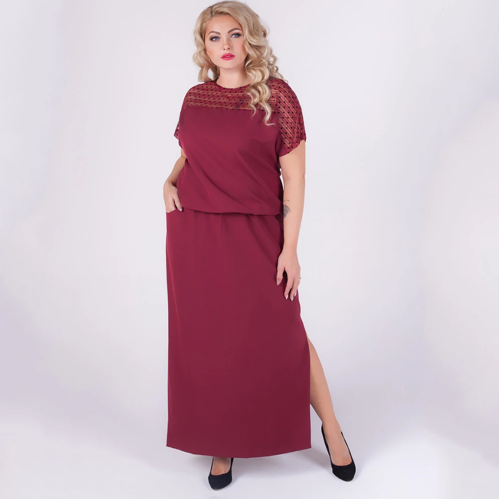 

Burgundy Side Slit Short Sleeve Scoop Mother Formal Dresses Ankle-Length Jersey for Guest Zipper Back Robe De Soirée Femme 2022
