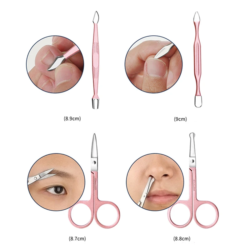 

18 In 1 Rose Gold Stainless Steel Manicure Pedicure Set Nail Cuticle Pushers Clippers Scissors Grooming Kit Case Nail Art Tool