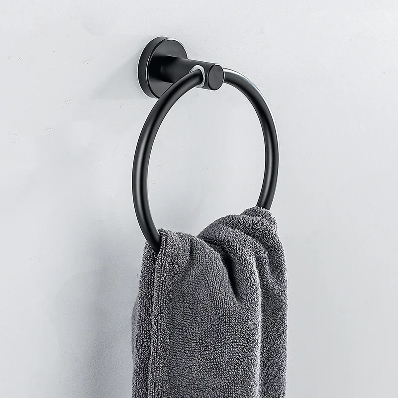 

Matte Black Finish Stainless Steel Bathroom Towel Holder Wall-Mounted Round Towel Rings ,Towel Rack YT-10991-H Towel Ring