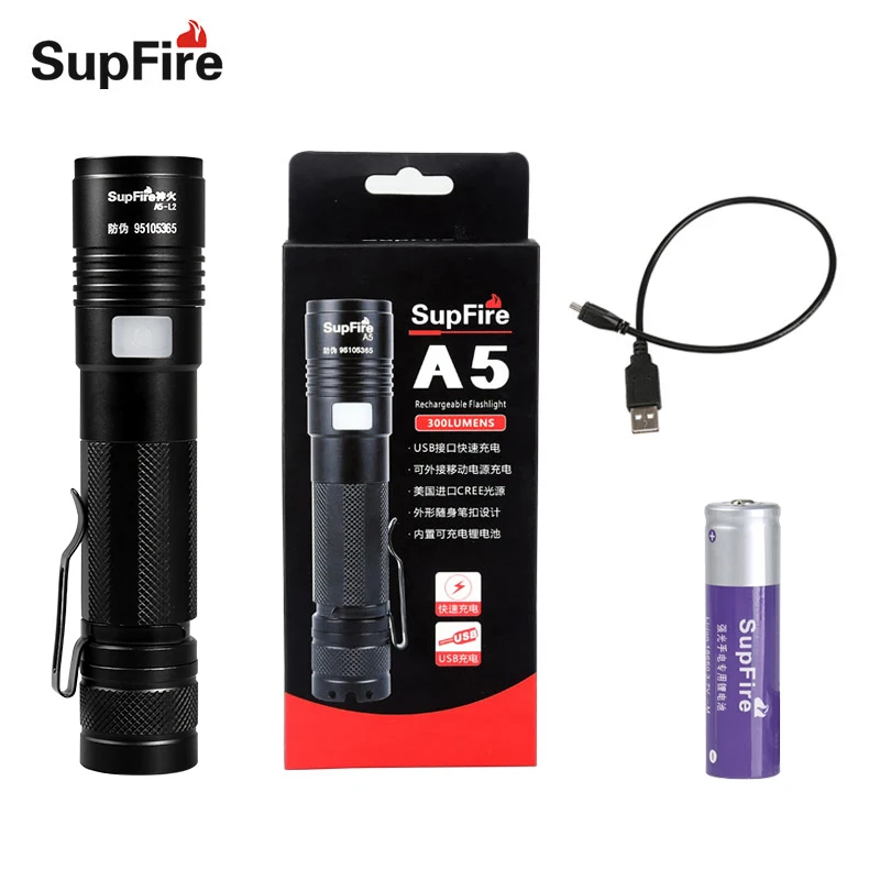 A5-L2 with 18650 Supfire светодиодный светильник-вспышка USB флэш-светильник Linterna мини-фонарь A5 2000lm походный светильник для Fenix Convoy S2 Sofirn Lumintop Imalent - Испускаемый цвет: A5-L2 with 18650