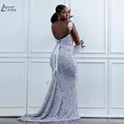 Блестящее Серебряное платье-Русалка со шлейфом и открытой спиной