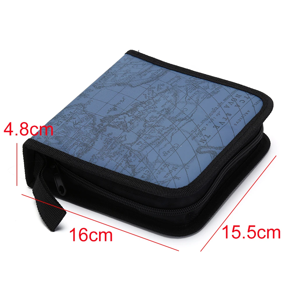 

1pc Wallet VCD Organizer Faux Leather Bag World Map Pattern 40 Disc CD DVD Holder Case Storage Bags