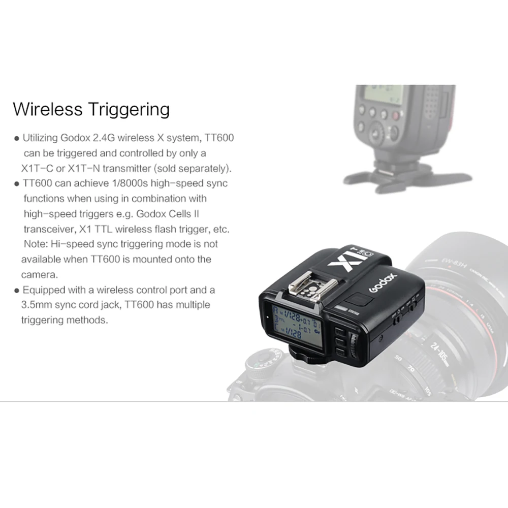 Godox TT600 Builtin GN60 2 4G Беспроводная ТРИГГЕРНАЯ система вспышки Speedlite для камеры Canon Nikon