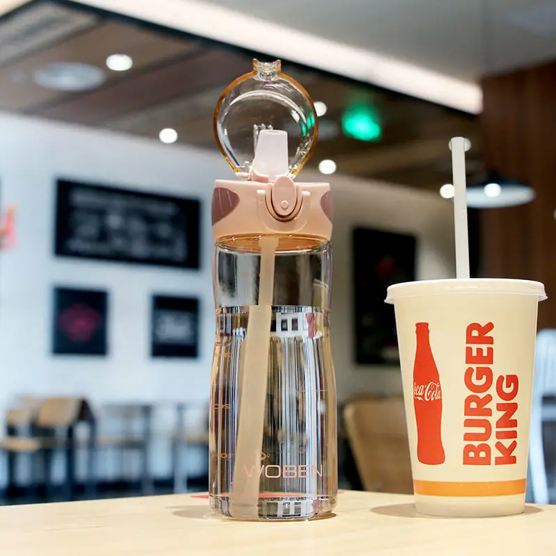 

Portable adult straw water cup fresh and simple portable cup bounce with lifting rope scale female student sports plastic cup