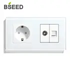 Настенная розетка BSEED TV PC с розеткой европейского стандарта, прозрачная стеклянная панель, белый, европейский стандарт
