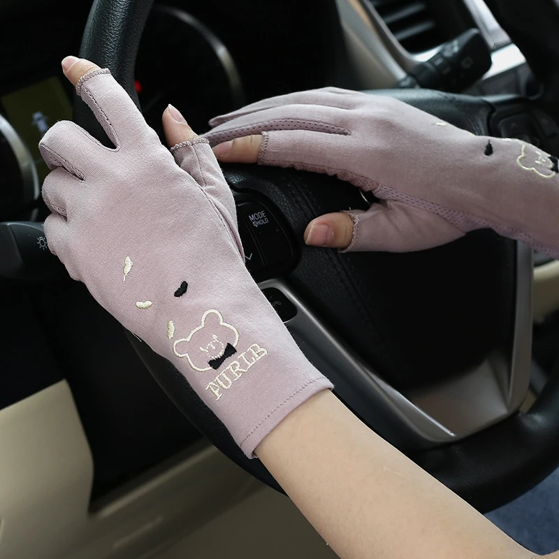 

Summer women's thin cotton fingerless sunscreen gloves non-slip touch screen driving and cycling sports