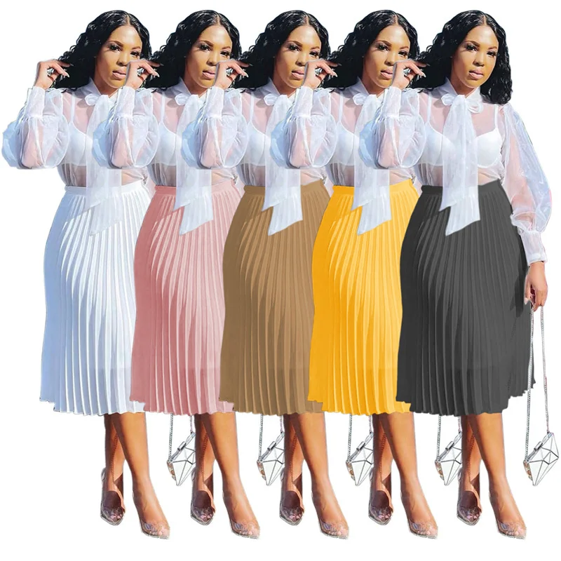 

Cutubly Pleated Skirt Office Lady Empire Waist Sexy Midi Skirts Women Solid Club Party Streetwear Fashion Autumn Winter Clothing