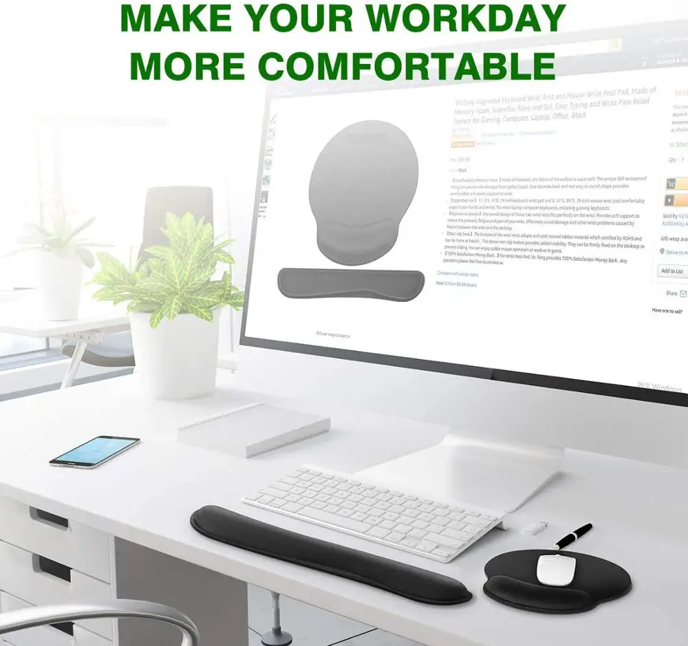 

Keyboard Wrist Rest Mouse Pad with Wrist Support Memory Foam Keyboard Pad Set Ergonomic Mousepad for Office Gaming PC Laptop