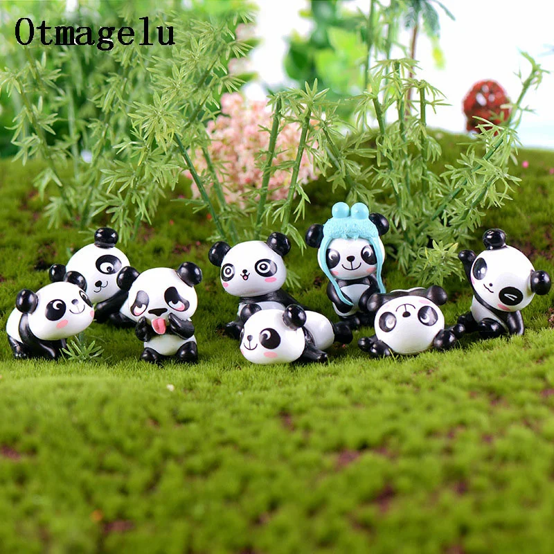 

8pc Cute Artificial Giant Panda Figurines Miniatures Mini DIY Ornament Fairy Ggarden Gnome Home Decoration Microscopic Landscape