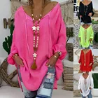 Повседневная модная Свободная Женская рубашка с V-образным вырезом и длинным рукавом, пуловер, женские топы, размера плюс Топ, одежда для манекена