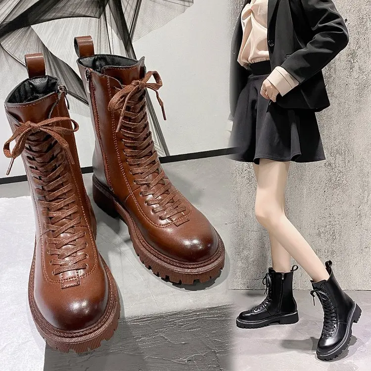

2021 winter new velvet all-match thick-soled women's shoes thick heel British style short fashion women's boots