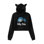 Женские милые толстовки с котом Sally Face Harajuku, укороченный топ с длинными рукавами, Укороченный свитшот с капюшоном