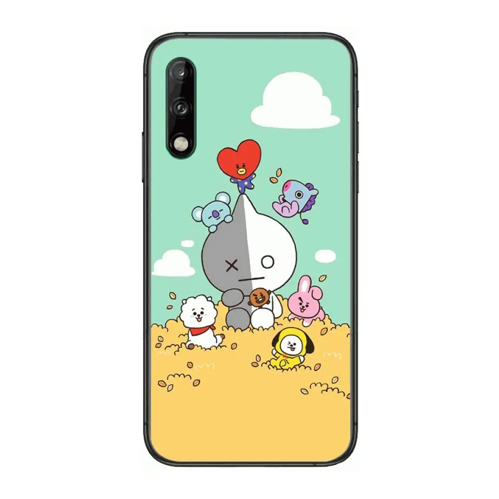 

Luxury Cartoon Cute BT21 Clear Phone Case For Huawei Y 5 6 7 8 9 A P S Pro 2020 2019 Black Etui Coque Hoesjes Comic Fashion