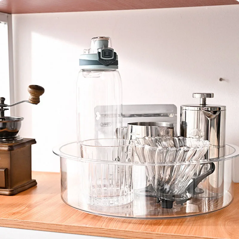 

360 Degree Rotatable Storage Box Kitchen Rotating Desktop Storage Tray Multifunctional Transparent Storage Box Drop Shipping