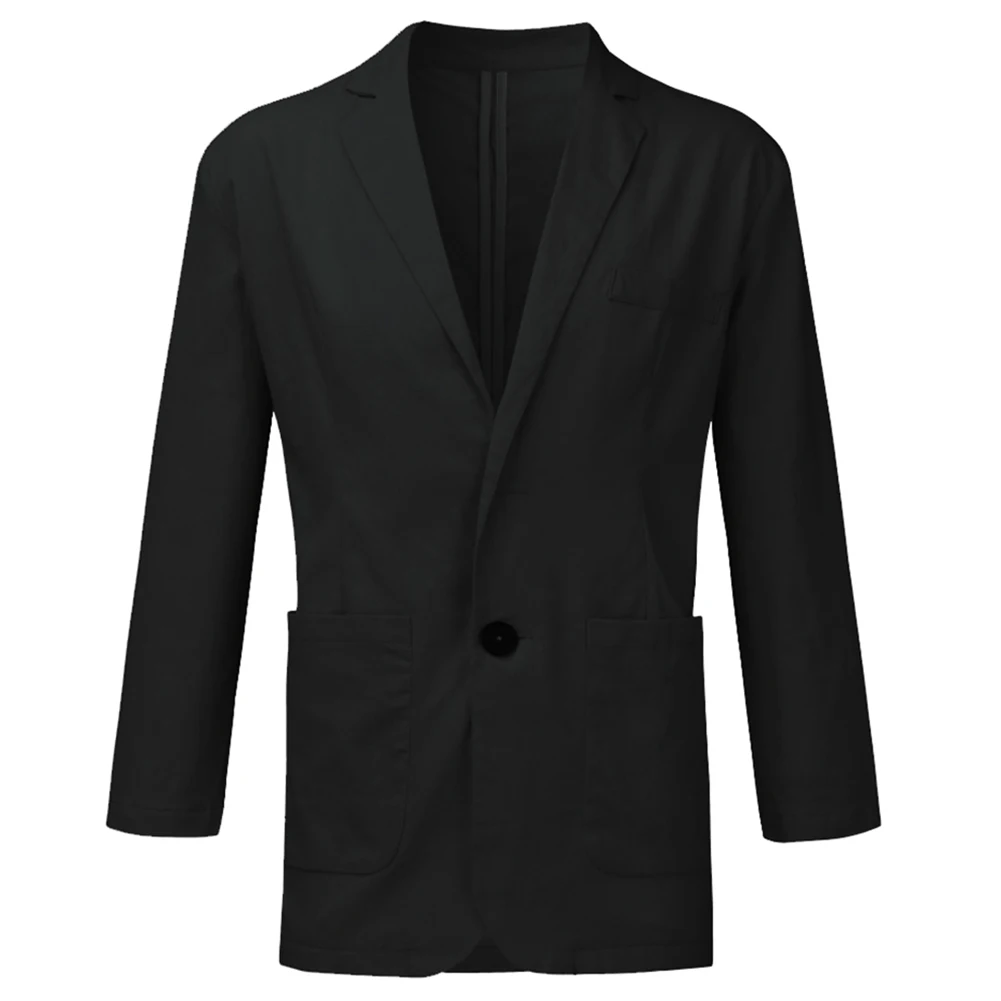 

New men blazers Autumn Solid Long Sleeve Pockets Cotton Linen Slim Blazer Coat Jacket men clothing