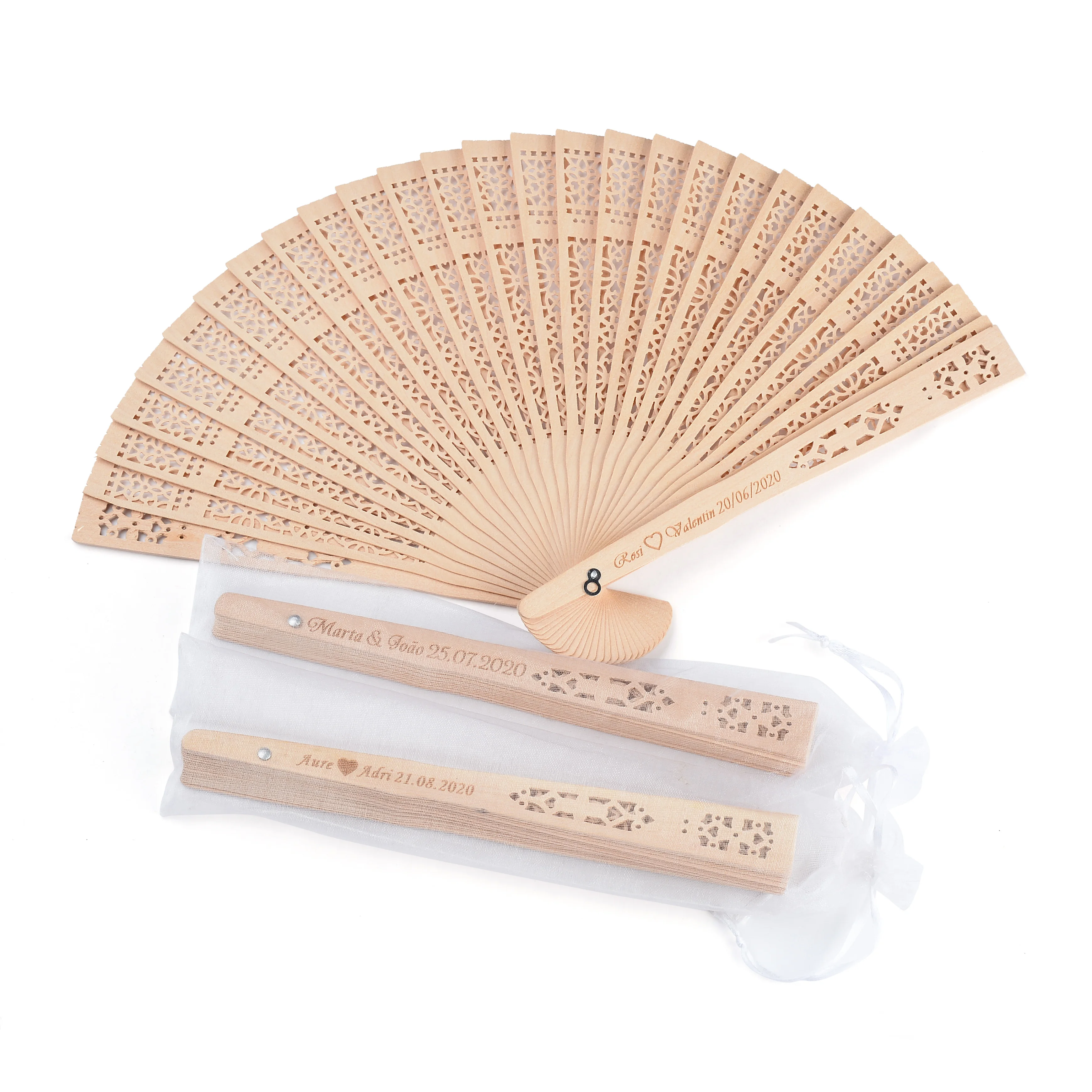 

50Pcs Personalized Engraved Wood Folding Hand Fan Wedding Personality Fans Birthday Customized Baby Party Decor Gifts For Guest