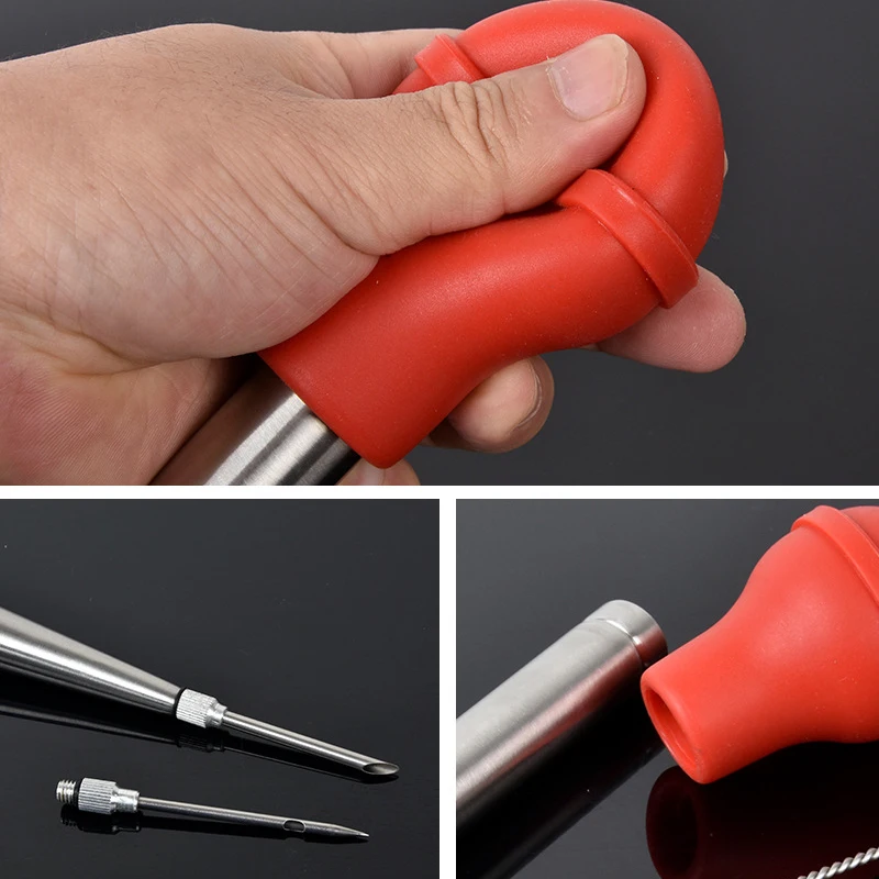 Stainless Steel Seasoning Pipe Turkey Baster Set Oil Dropper BBQ Food Flavour Syringe Tube Pump With Needles Brush |