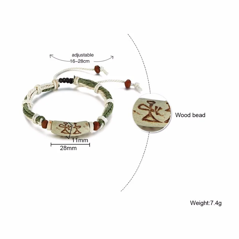 5 жильный мягкий браслет из пеньковой веревки с деревянными украшенными бусинами