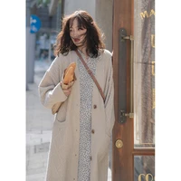 casual long knitted cardigan women winter warm sweater vintage tweed coats solid oversized jackets korean fashion female clothes