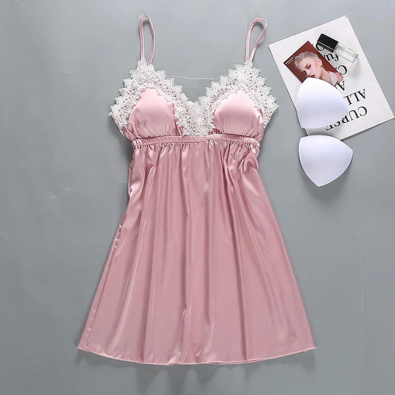 

Women Nightwear Sexy Sleepwear Silk Satin Night Dress Lace Nighty Sleeveless Nightgown Summer Lingerie Fashion Night Wear