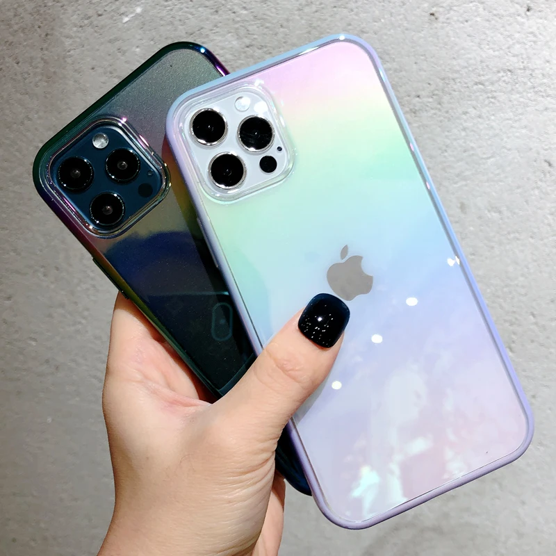 Gradient Rainbow Laser Clear Phone Case For iPhone 14 Pro Max 13 12 Mini 11 X XS XR 7 8 Plus SE Colorful Transparent Soft Cover