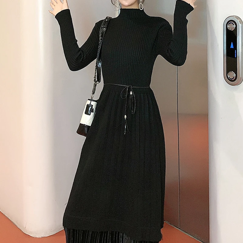 Модное платье-свитер женские свитера платья Стрейчевые трикотажные зимние