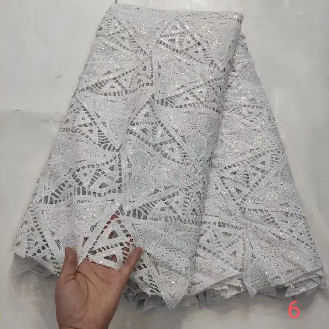 

2021 белый классический Африканский гипюровый шнур с блестками, нигерийское праздничное кружево для платья