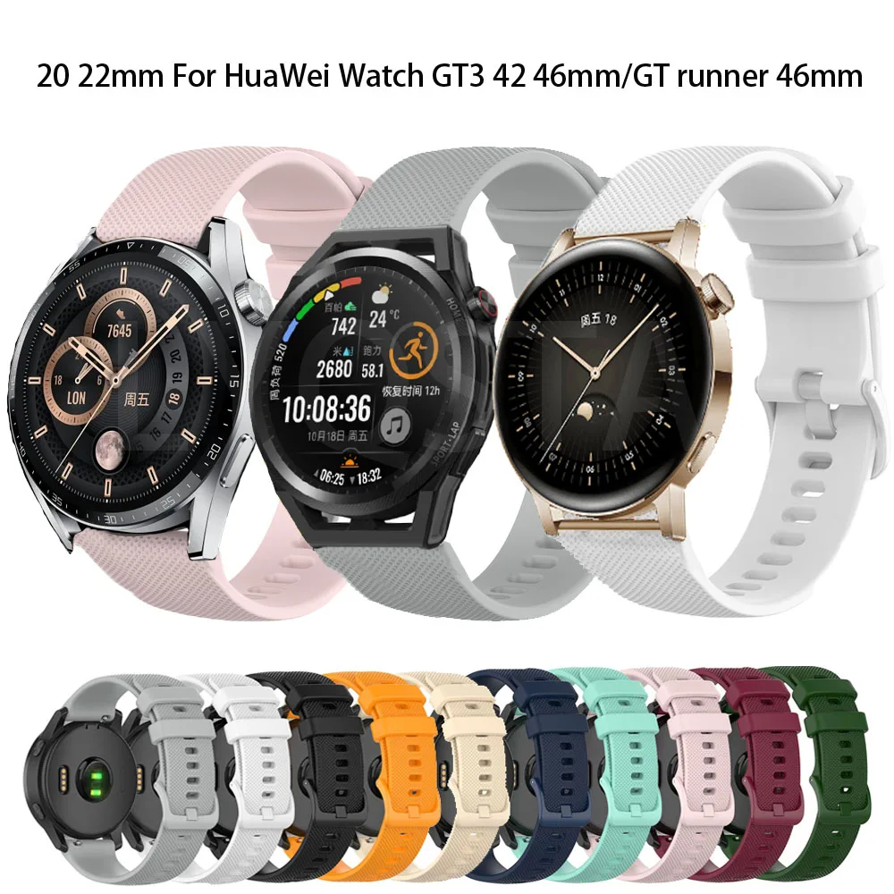 

Hot 20mm 22mmSport Silicone Strap For HUAWEI Watch GT3 42mm 46mm Bracelet For GT runner 46mm Watchbands Quickly Instal Correa