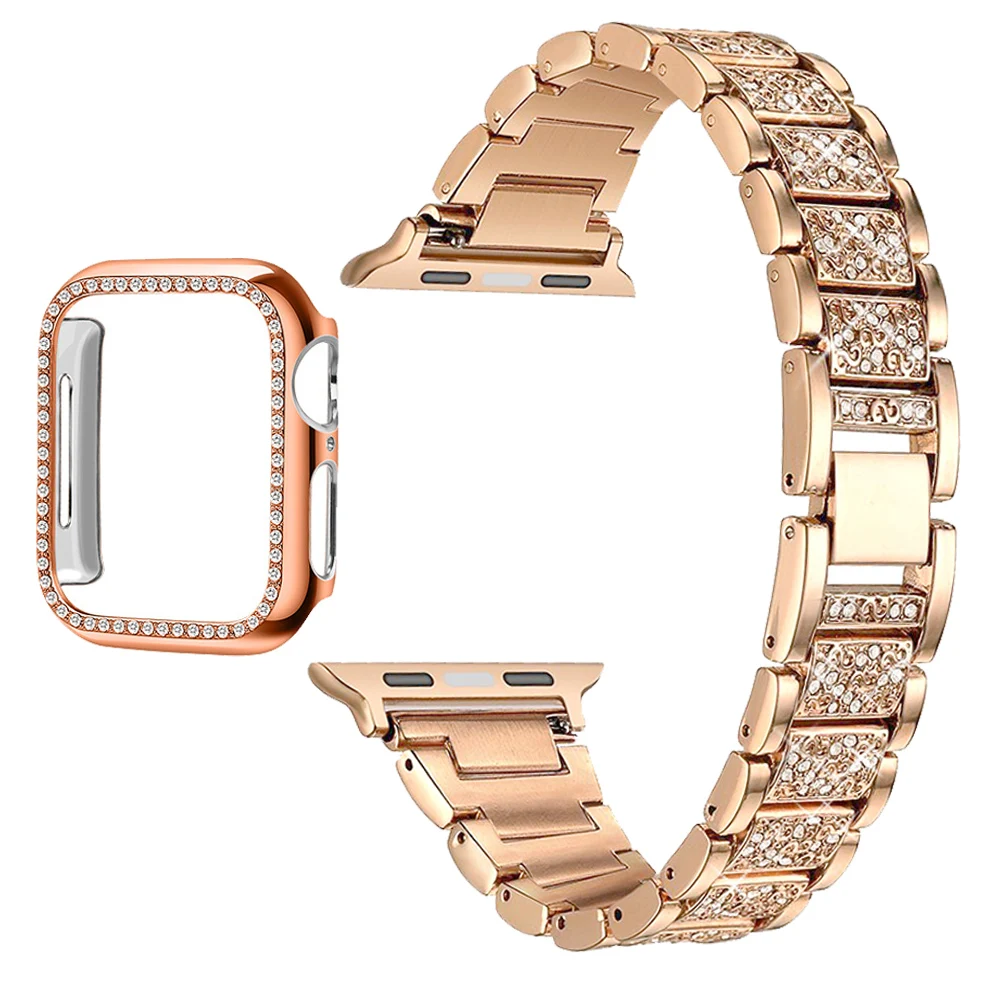 

For Apple Watch Band Series 6 5 4 3 2 1 Women Lady Diamond Band Strap for iWatch 6 44MM 40MM 42MM 38MM Stainless Steel Bracelet