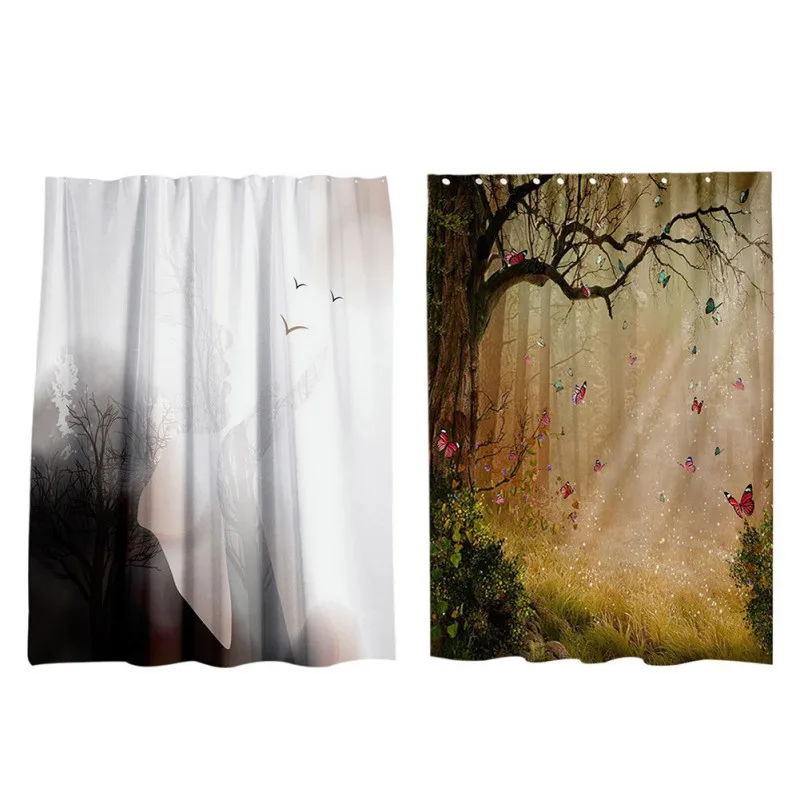 

Abstract Polyester Shower Curtain Forest Characters Silhouette Bathroom Curtains Modern Style Home Decoration