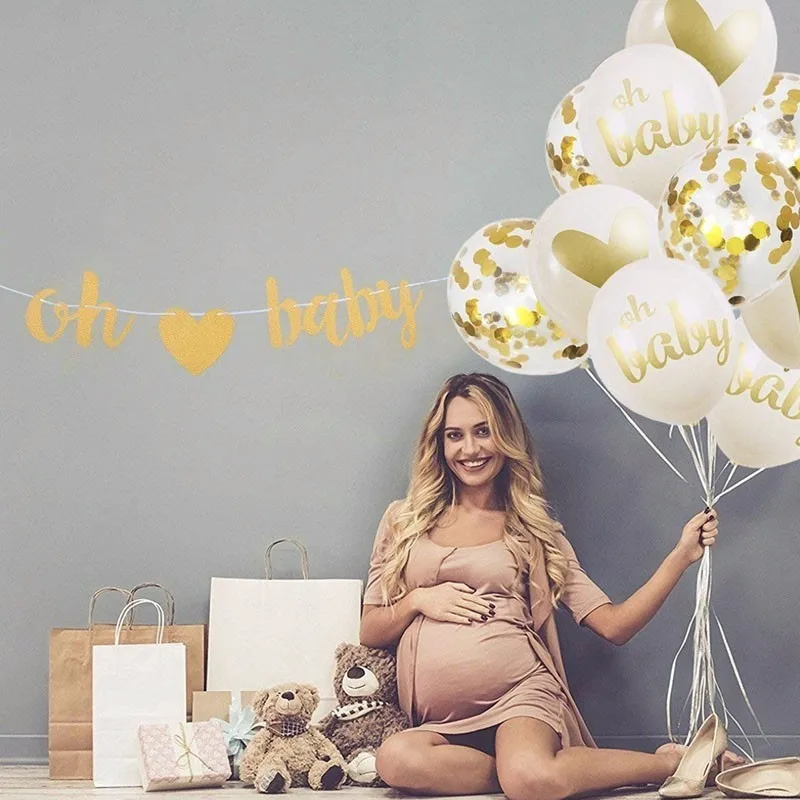 2019 12 '✐ шт золотые белые конфетти воздушные шары Oh Baby баннер для дня рождения