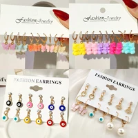 flatfoosie colorful butterfly evil eye beads drop earrings set for women cute resin gummy bear dangle earrings trendy jewelry