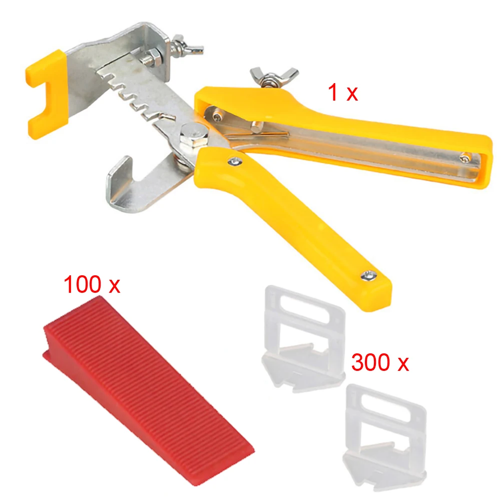 

401 Tile Leveling System 1.5 mm 300 Clips + 100 Wedges + 1 Piece of Pliers Plastic Paving Tool Tile Spacer Leveling Device