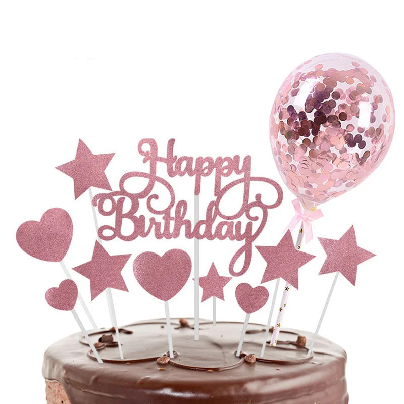 

Happy Birthday Cake Topper Confetti Balloon Cake Decorating Star Cupcake Flag Baby Shower Kids Birthday Anniversary Party Suppli