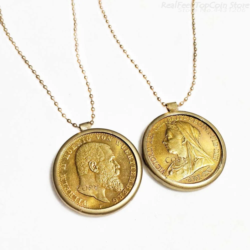 Золотое ожерелье 2 шт. подвеска в виде марка копия монет золотые монеты королевы