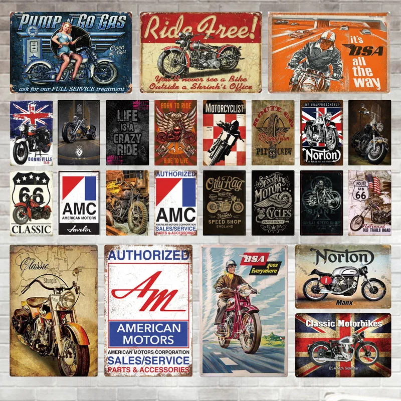 

Motorcycle Metal Signs Plaque Metal Vintage Retro Tin Sign Wall Decor For Garage Bar Pub Man Cave Iron Painting Decorative Plate