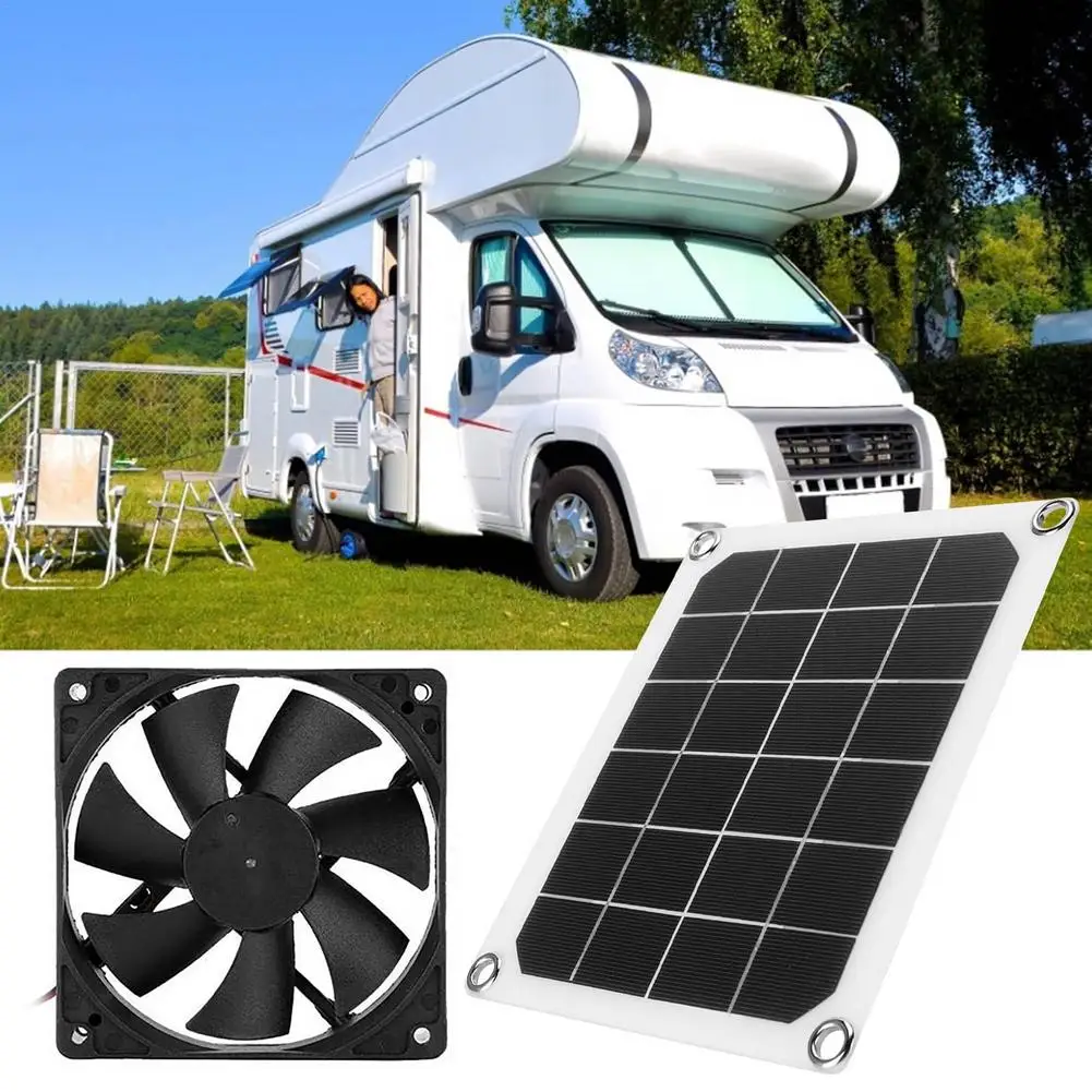 

5V10W 6 Inches Outdoor Solar Panel Powered Exhaust Fan IP65 Waterproof Portable Exhaust Fan For RVs Dog Chicken House Greenhouse